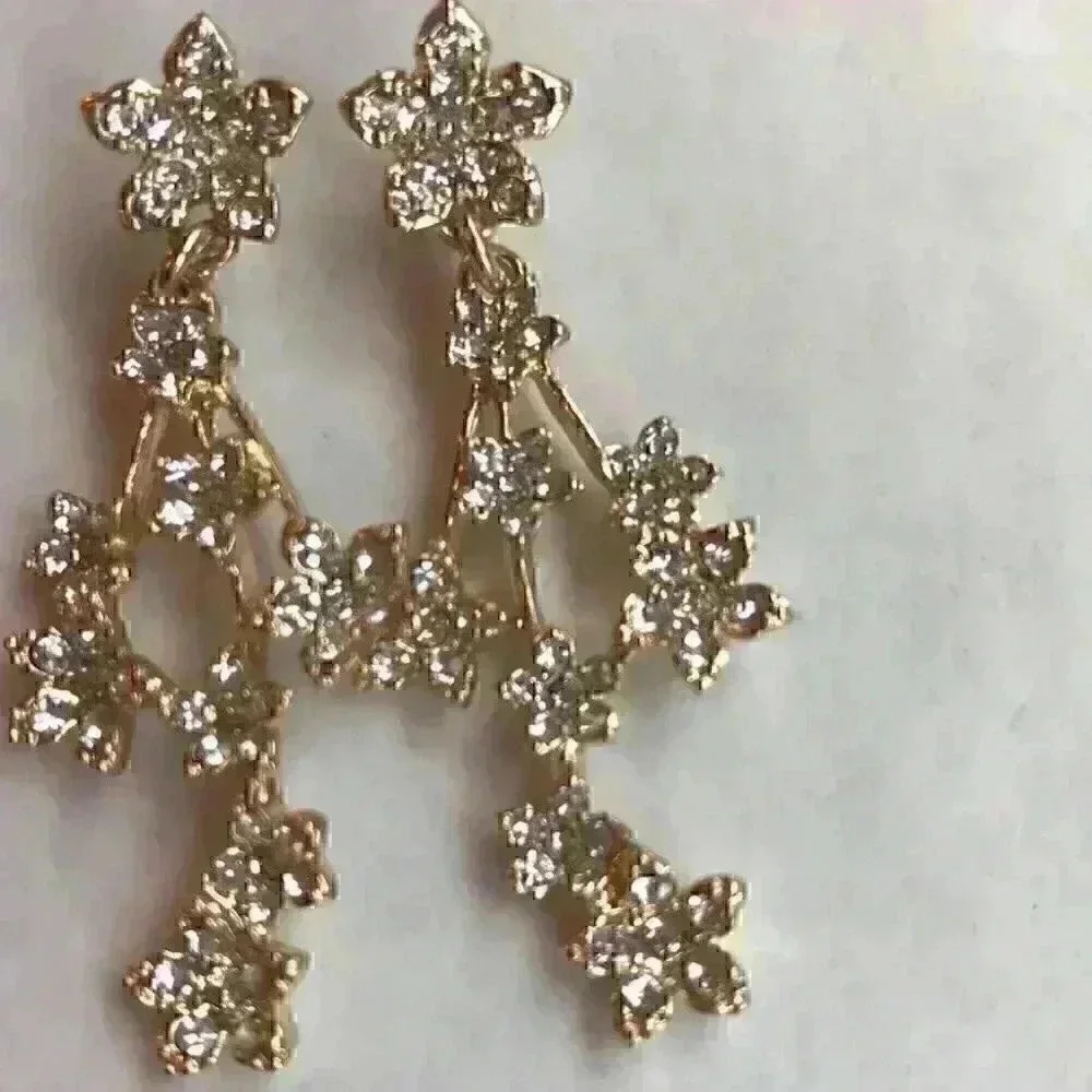 iNC new Gold Tone Crystal Flower Linear Earring